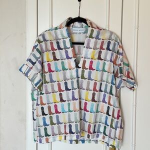 Brooke Wright Multicolor Cowboy Boot Print Women’s Short Sleeve Top